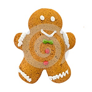 Gingerbread man, christmas cookie isolated on a white background.