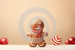 Gingerbread man with christmas decoration on a beige background