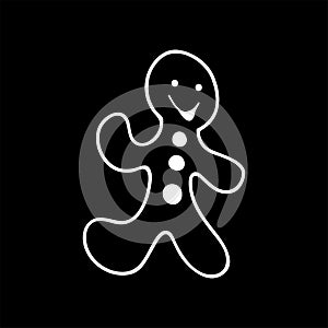 Gingerbread man Christmas icon. isolated white silhouette. cartoon chalk style