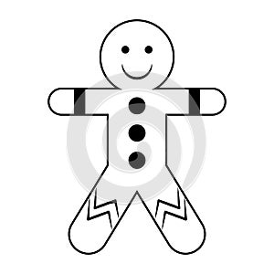 Gingerbread man cookie cartoon in black and white