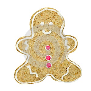 Gingerbread man cookie. Christmas biscuit isolated on white back