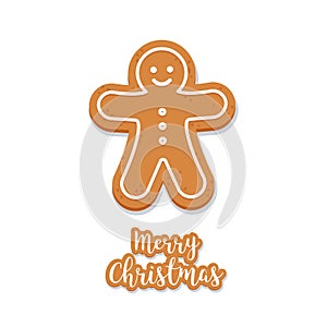 Gingerbread man cookie christmas greetings isolated background
