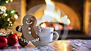 gingerbread man cookie with hot chocolate