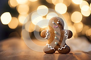Gingerbread man cookie on light background. Generate ai