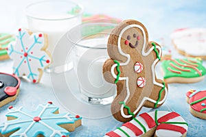 Gingerbread man cookie with milk