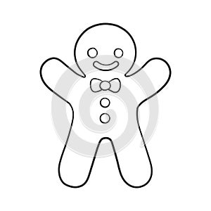 Gingerbread man cookie outline doodle cartoon illustration. Winter Christmas theme coloring book page activity for kids