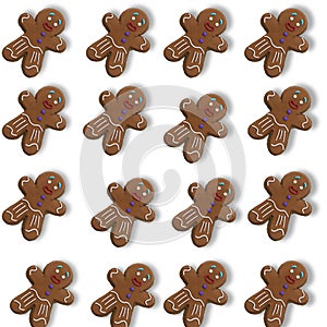 Gingerbread man cookie pattern on a white background