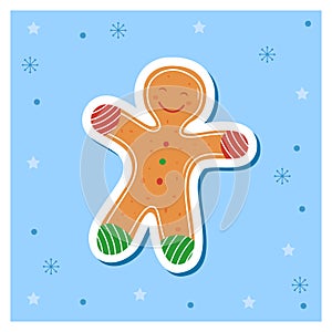 Gingerbread man. Cookie in shape of man with icing. Simbol Happy New year celebration and Merry christmas celebration. New year