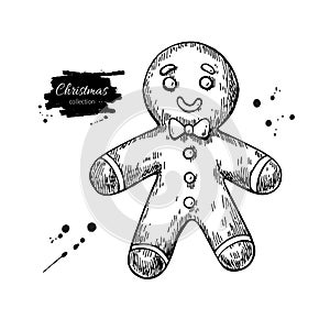 Gingerbread man decorated with icing. Hand drawn vector