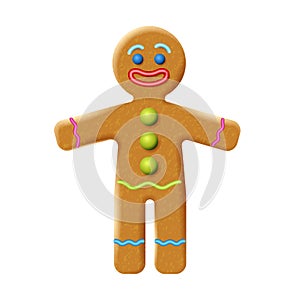 Gingerbread man isolated on white background. Holiday cookie in shape of stylized human.