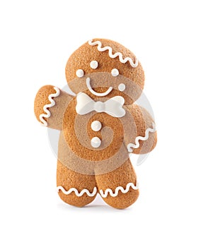 Gingerbread man isolated on white. Delicious Christmas cookie