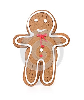 Gingerbread Man Smiling and Isolated on White Back