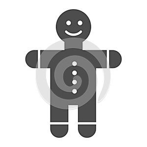 Gingerbread man solid icon. Sweet vector illustration isolated on white. Christmas cookie glyph style design, designed