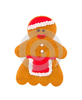 Gingerbread man on a white background. Isolated on white. Homemade Christmas gingerbread. Painting on gingerbread.