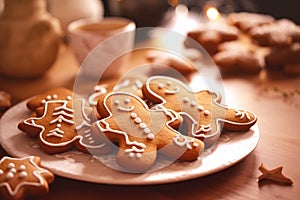 Gingerbread men lying on a plate. Created with Generative AI