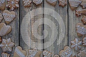 Gingerbread on natural wooden background