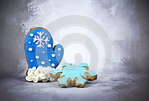 Gingerbread pastry glove on a gray background