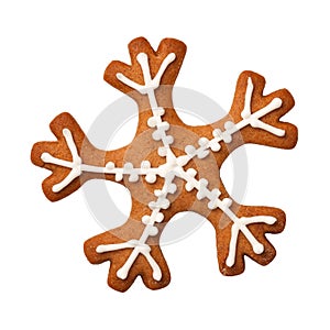 Gingerbread Snowflake Cookie Isolated on White Background