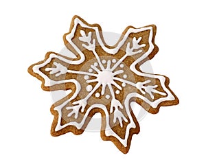 Gingerbread snowflake isolated on white background