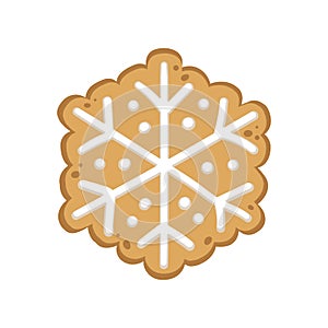 Gingerbread snowflake shape cookie biscuit. Winter Christmas food illustration