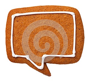 Gingerbread Speech Bubble Cookie Isolated on White Background