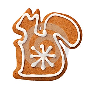 Gingerbread Squirrel Cookie Isolated on White Background