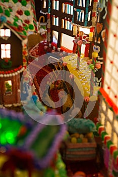 Gingerbread town with multi-colors of houses, office building, C