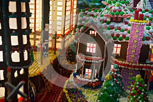 Gingerbread town with multi-colors of houses, office building, C