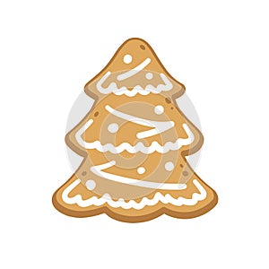 Gingerbread tree cookie biscuit. Winter Christmas food illustration