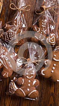 Gingerbreadman package on wood background