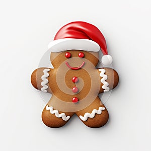 Gingerbreadman in santa claus hat on transparent or white background