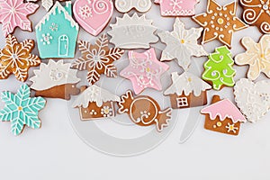 Gingerbreads flat lay on white