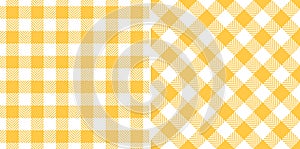 Gingham check plaid pattern in bright yellow and white. Seamless small herringbone vichy tartan set for tablecloth, oilcloth.