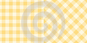 Gingham check plaid pattern in soft yellow for tablecloth, gift paper, napkin, blanket, scarf.