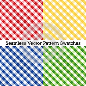Gingham Cross Weave Seamless Patterns, Red, Yellow, Blue, Green