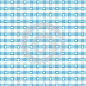 Gingham and Hearts Seamless Background, Pastel Aqua