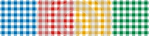 Gingham pattern set. Bright colorful check plaid vector backgrounds. Simple tartan for spring summer tablecloth, picnic blanket.