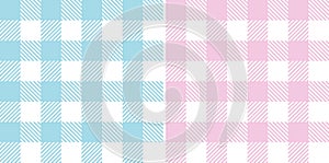 Gingham pattern set. Tartan checked plaids in pastel blue, pink, white. Seamless vichy background vector graphics for tablecloth.