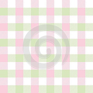 Gingham pattern spring in pastel pink, green, white. Seamless light vichy check graphic for dress, picnic tablecloth, gift. photo