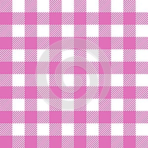 Gingham pattern vector in pink and white. Seamless vichy check plaid graphic for tablecloth.