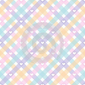 Gingham Plaids with hearts seamless pattern