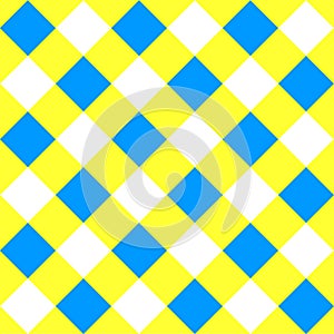 Gingham seamless pattern in blue and yellow Ukrainian colors. Diagonal checkered texture for picnic blanket, tablecloth