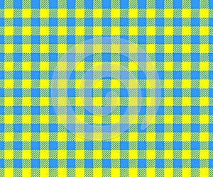 Gingham seamless pattern in Ukrainian flag blue and yellow colors. Checkered texture for picnic blanket, tablecloth