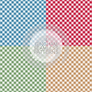 Gingham seamless patterns. Set of tablecloths texture, plaid background. Typography graphics for shirt, clothes.