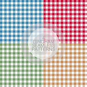 Gingham seamless patterns set. Tablecloths texture, plaid background. Typography graphics for shirt, clothes.