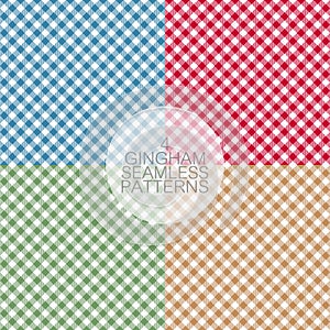 Gingham seamless patterns. Set of tablecloths texture, plaid background. Typography graphics for shirt, clothes. photo