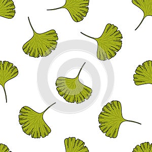 Gingko leaf seamless doodle pattern