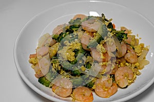 Ginisang ampalaya. sauteed bitter melon or bitter gourd with shrimp and egg.