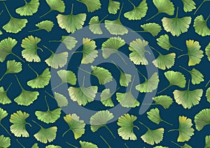 Ginkgo biloba leaves. Seamless pattern, background.