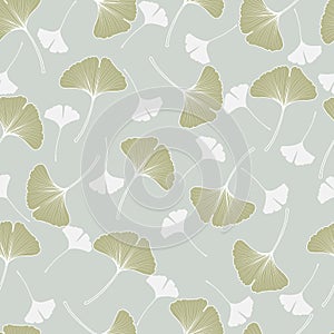 Ginkgo green leaf vector seamless pattern background.